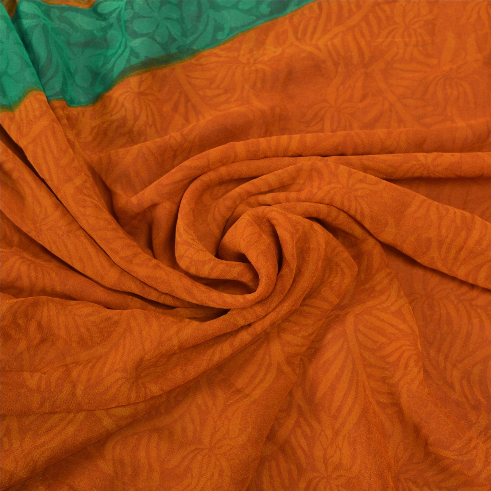 Sanskriti Vintage Orange Bollywood Sarees Pure Georgette Silk Woven Sari Fabric, PS-55439-Green &amp; Orange-Woven Work-100% Pure Georgette Silk-6