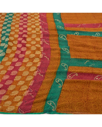 Sanskriti Vintage Mustard Sarees Pure Georgette Silk Woven Fabric Premium Sari, PS-55448-Shade Of Mustard-Woven Work-100% Pure Georgette Silk-3