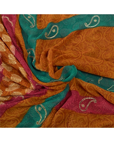 Sanskriti Vintage Mustard Sarees Pure Georgette Silk Woven Fabric Premium Sari, PS-55448-Shade Of Mustard-Woven Work-100% Pure Georgette Silk-6
