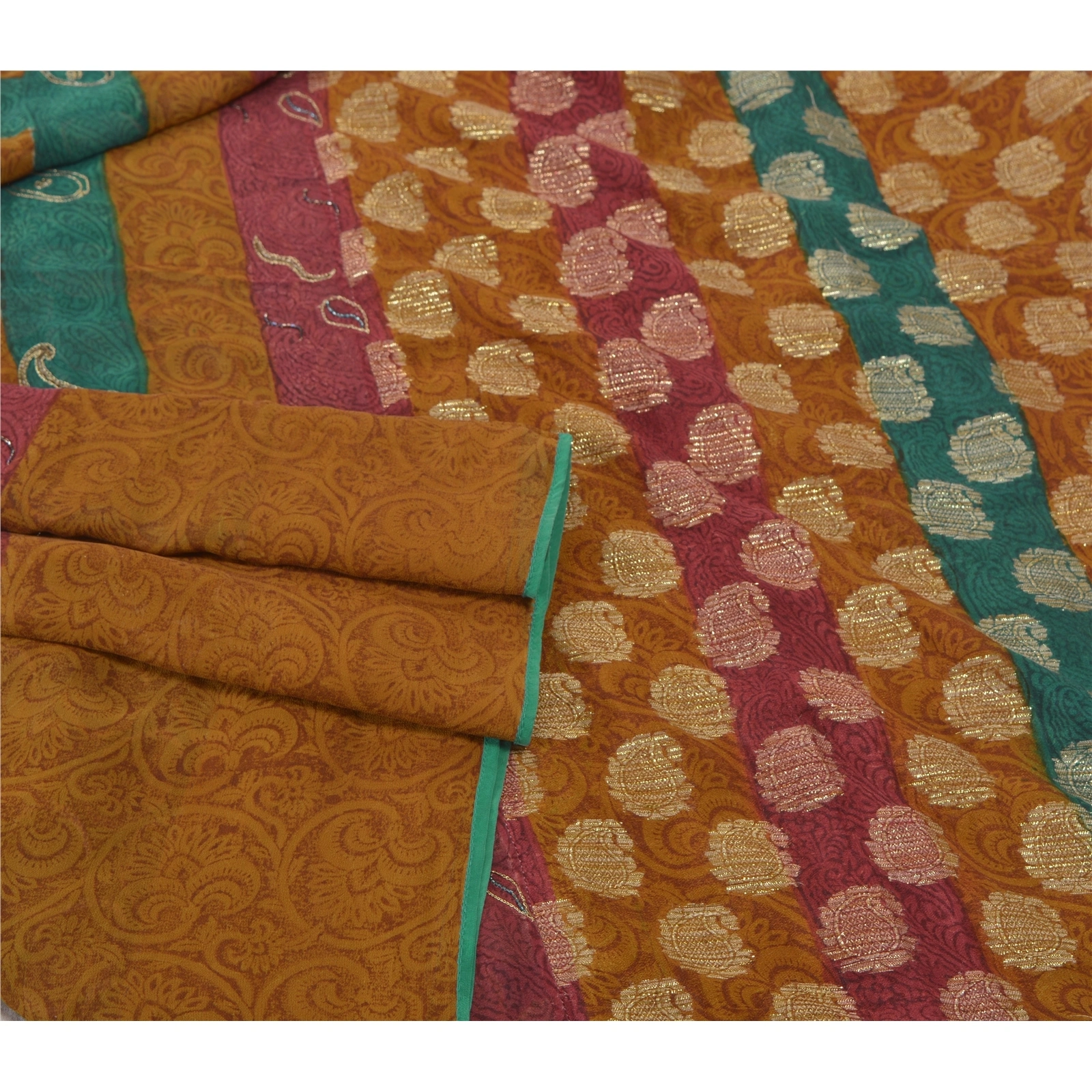 Sanskriti Vintage Mustard Sarees Pure Georgette Silk Woven Fabric Premium Sari, PS-55448-Shade Of Mustard-Woven Work-100% Pure Georgette Silk-7