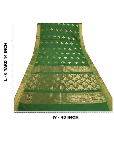Sanskriti Vintage Green Sarees Blend Silk Woven Brocade Sari Premium 5 Yd Fabric, PS-55512-Green-Zari Work-Blend Silk-1