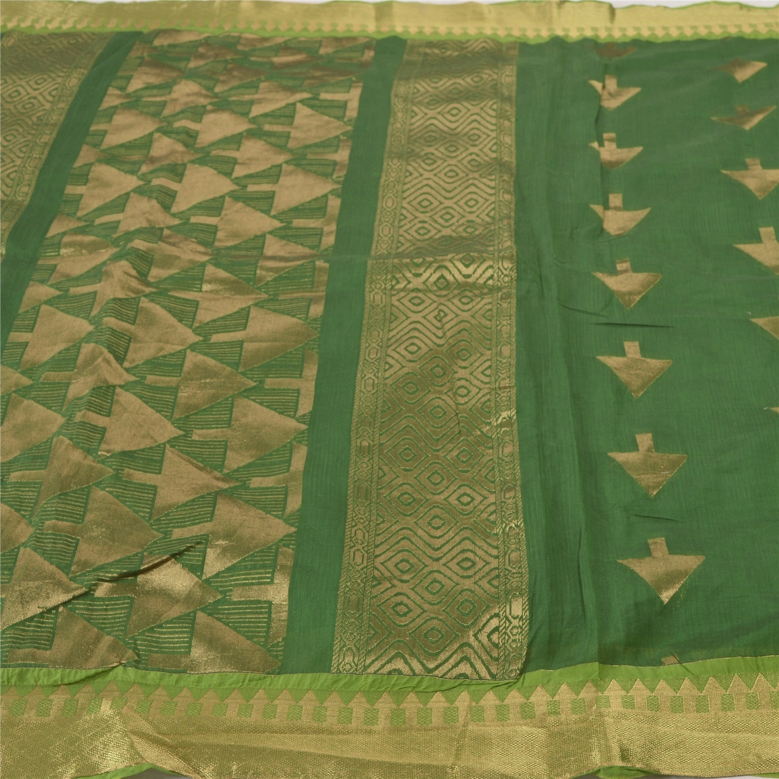 Sanskriti Vintage Green Sarees Blend Silk Woven Brocade Sari Premium 5 Yd Fabric, PS-55512-Green-Zari Work-Blend Silk-3