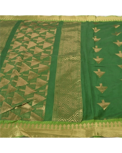 Sanskriti Vintage Green Sarees Blend Silk Woven Brocade Sari Premium 5 Yd Fabric, PS-55512-Green-Zari Work-Blend Silk-3