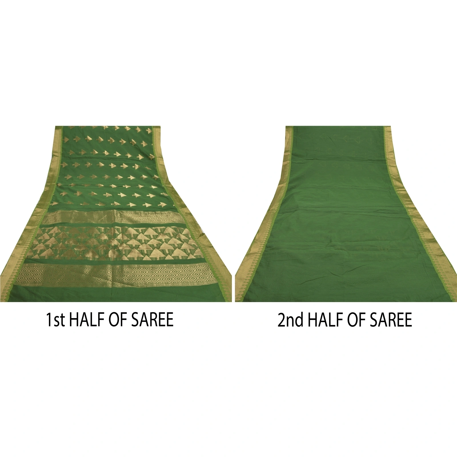 Sanskriti Vintage Green Sarees Blend Silk Woven Brocade Sari Premium 5 Yd Fabric, PS-55512-Green-Zari Work-Blend Silk-4