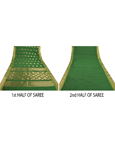 Sanskriti Vintage Green Sarees Blend Silk Woven Brocade Sari Premium 5 Yd Fabric, PS-55512-Green-Zari Work-Blend Silk-4