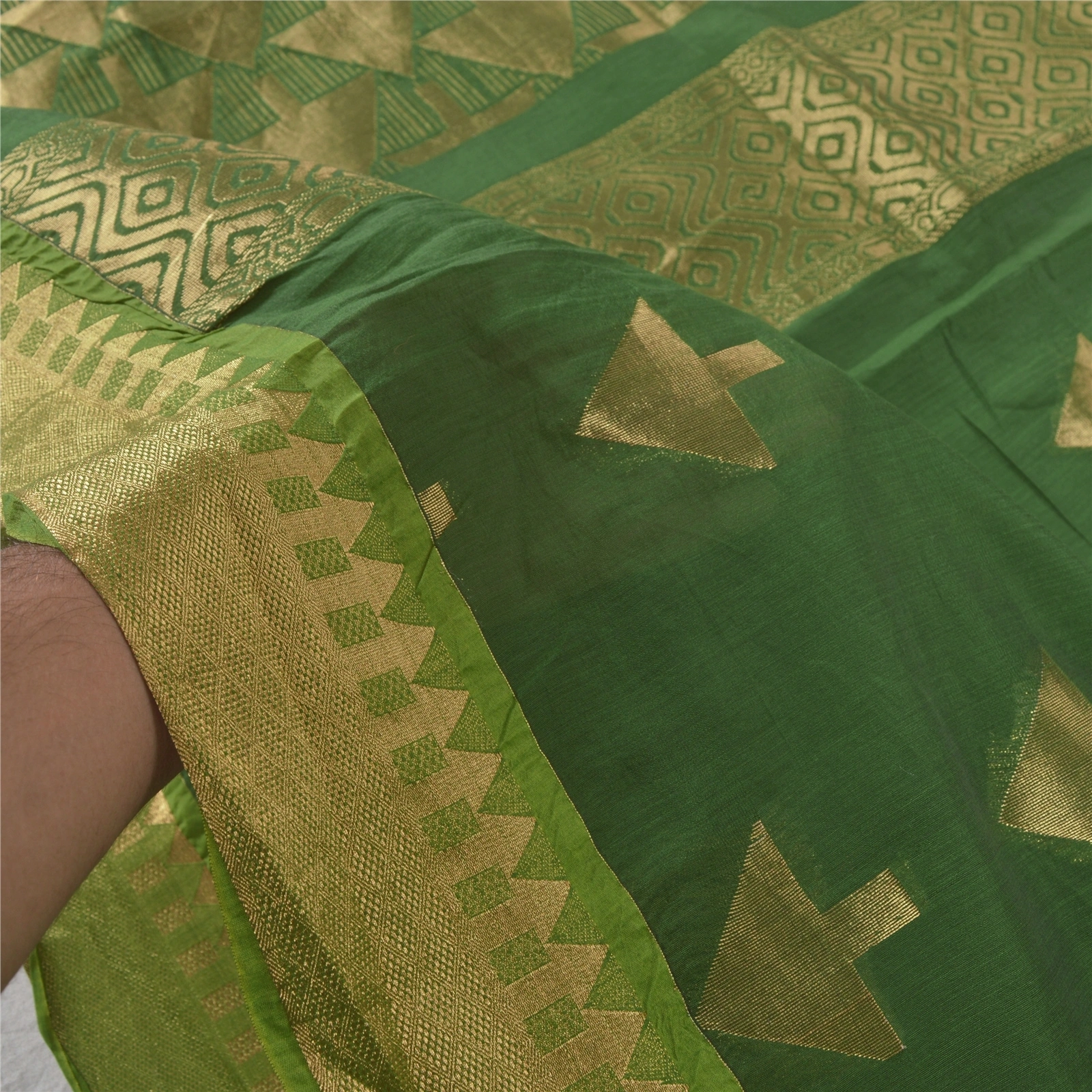 Sanskriti Vintage Green Sarees Blend Silk Woven Brocade Sari Premium 5 Yd Fabric, PS-55512-Green-Zari Work-Blend Silk-5