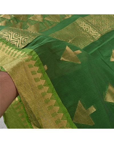 Sanskriti Vintage Green Sarees Blend Silk Woven Brocade Sari Premium 5 Yd Fabric, PS-55512-Green-Zari Work-Blend Silk-5