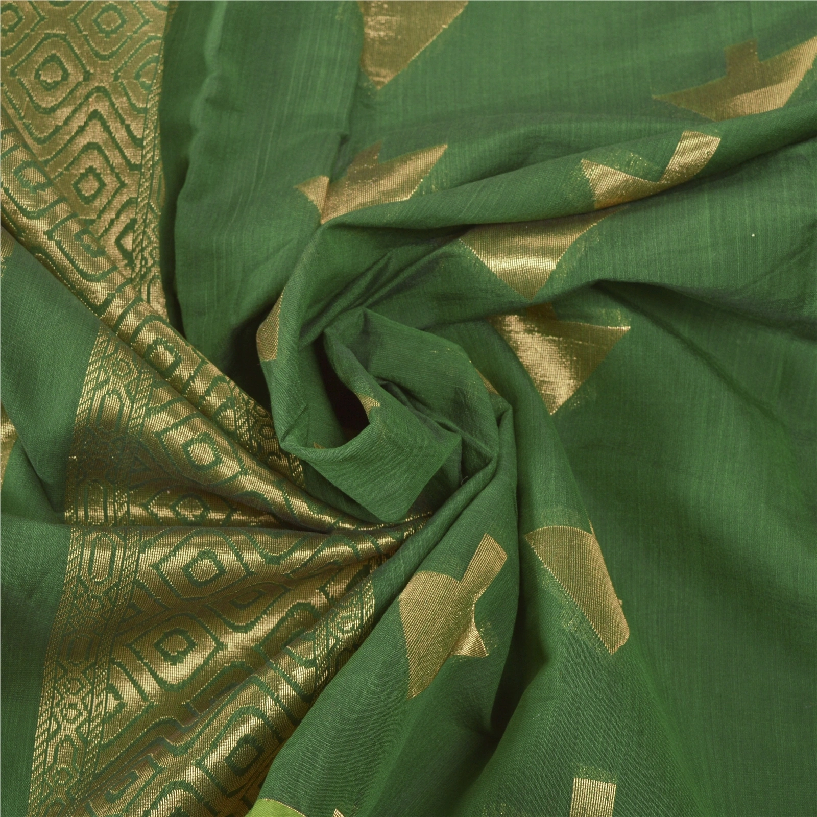 Sanskriti Vintage Green Sarees Blend Silk Woven Brocade Sari Premium 5 Yd Fabric, PS-55512-Green-Zari Work-Blend Silk-6