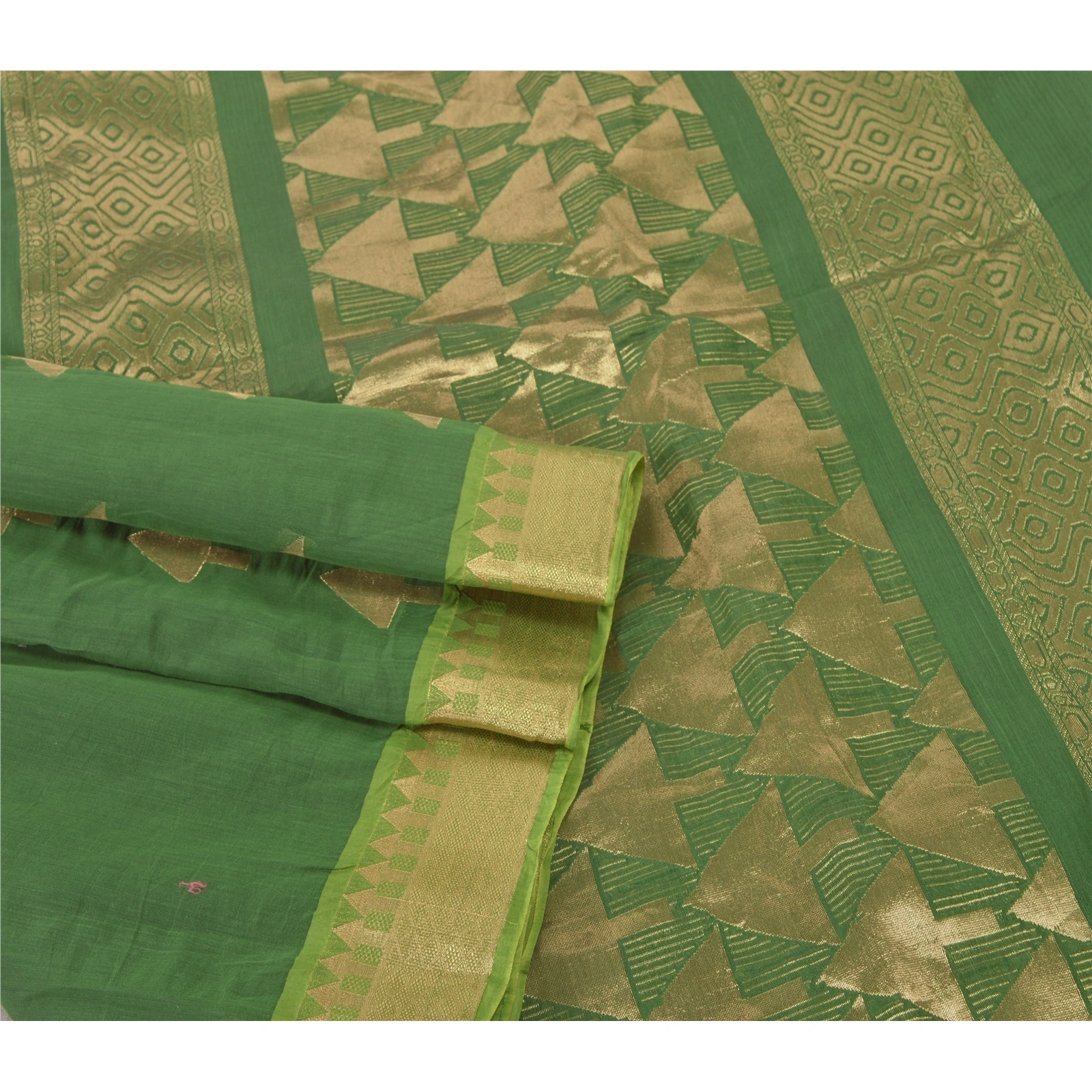 Sanskriti Vintage Green Sarees Blend Silk Woven Brocade Sari Premium 5 Yd Fabric, PS-55512-Green-Zari Work-Blend Silk-7