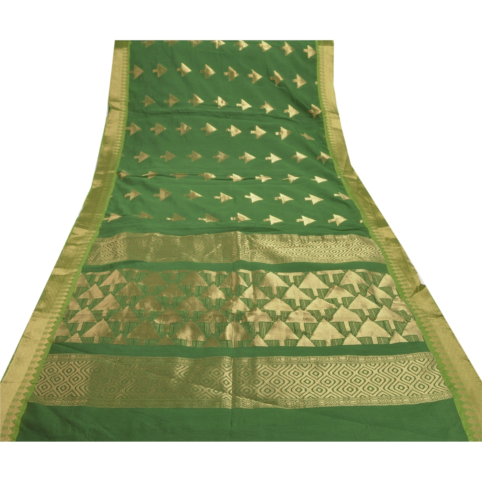 Sanskriti Vintage Green Sarees Blend Silk Woven Brocade Sari Premium 5 Yd Fabric, PS-55512-Green-Zari Work-Blend Silk-8