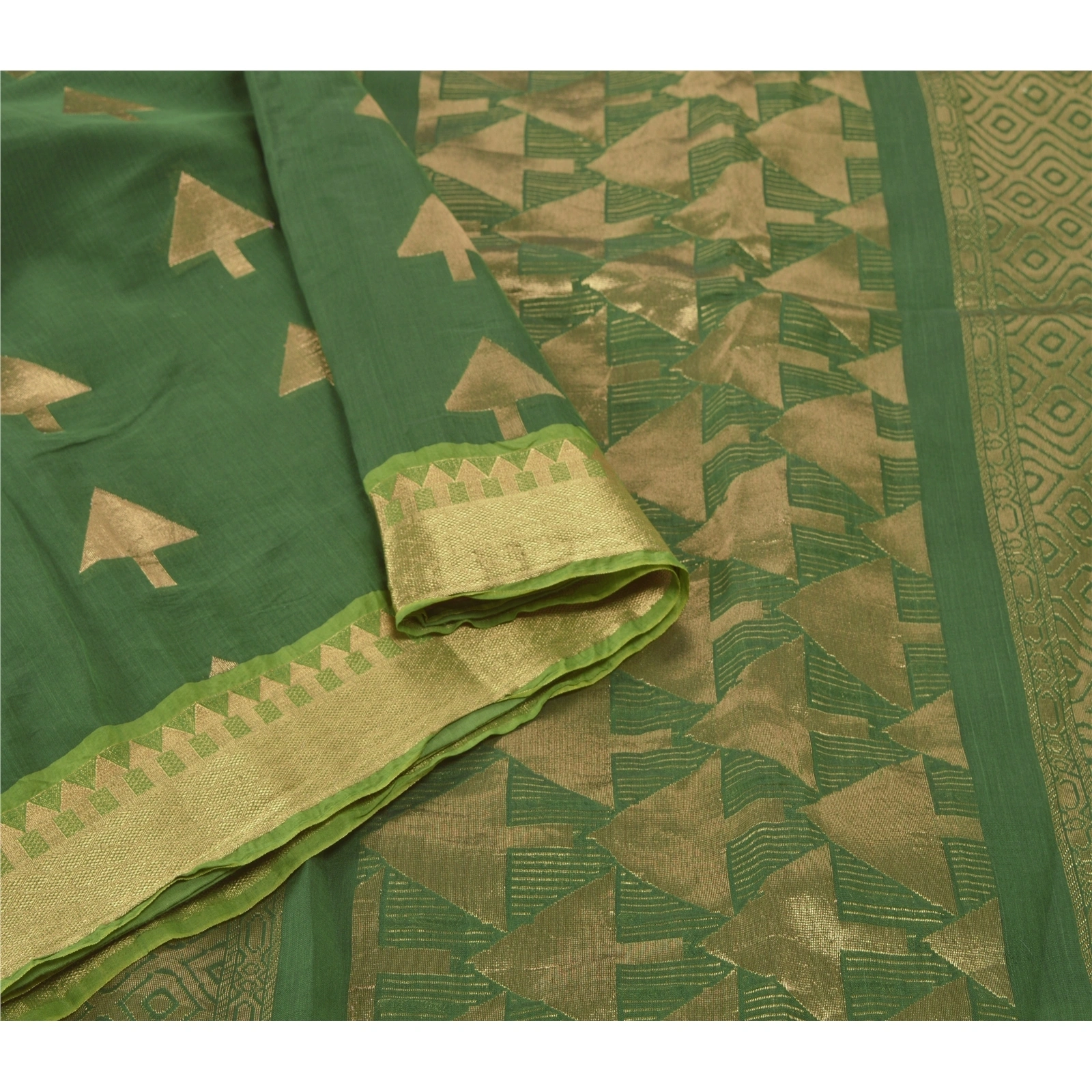 Sanskriti Vintage Green Sarees Blend Silk Woven Brocade Sari Premium 5 Yd Fabric, PS-55512-Green-Zari Work-Blend Silk-9