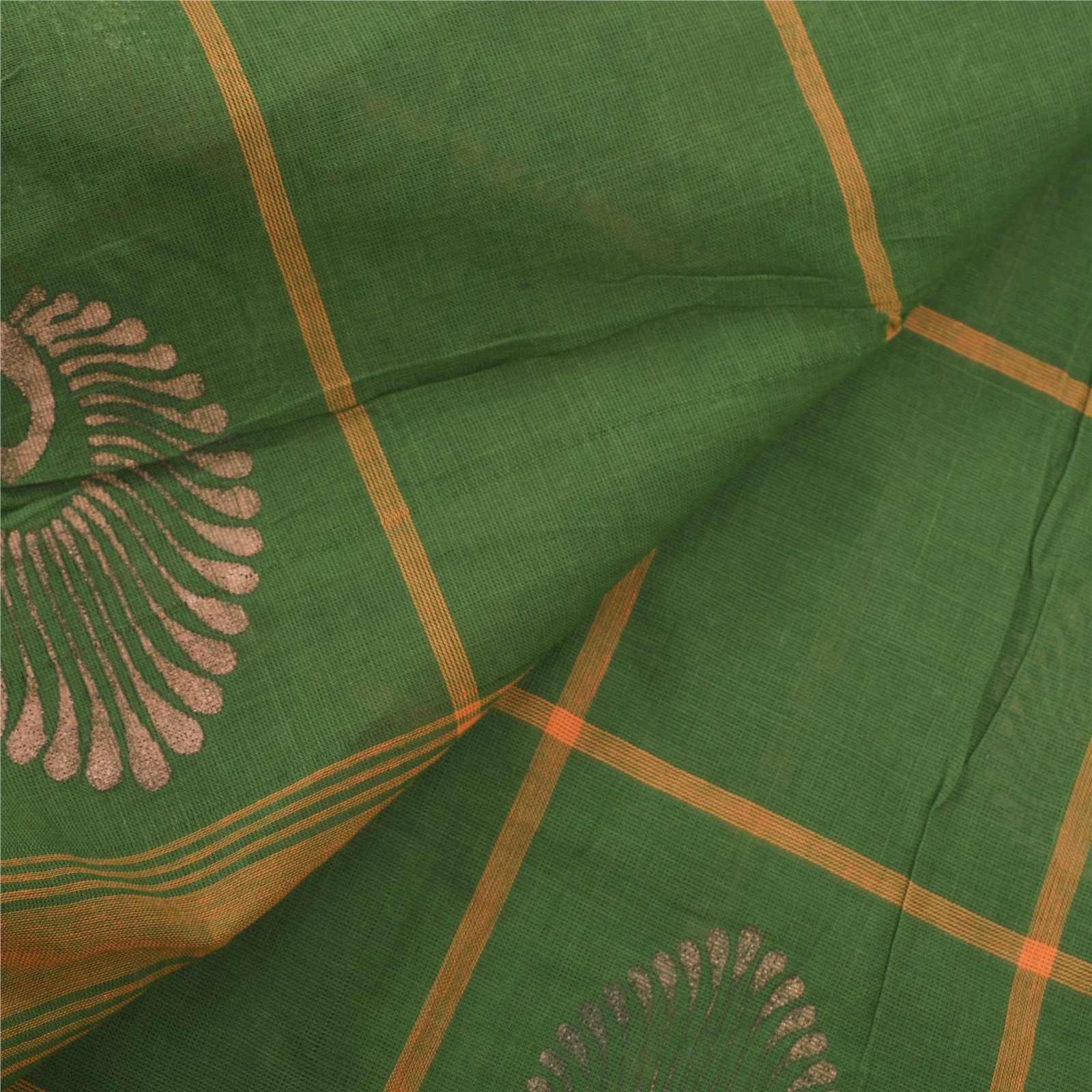 Sanskriti Vintage Green Sarees Pure Cotton Woven &amp; Painted Craft Sari Fabric, PS-55525-Green-Woven Work-100% Pure Cotton-2