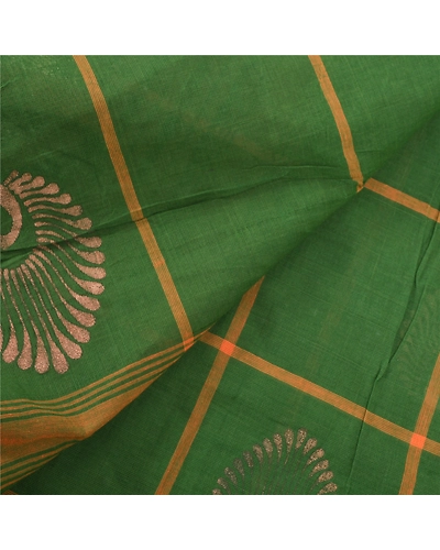 Sanskriti Vintage Green Sarees Pure Cotton Woven &amp; Painted Craft Sari Fabric, PS-55525-Green-Woven Work-100% Pure Cotton-2