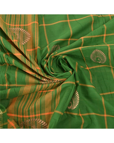 Sanskriti Vintage Green Sarees Pure Cotton Woven &amp; Painted Craft Sari Fabric, PS-55525-Green-Woven Work-100% Pure Cotton-6
