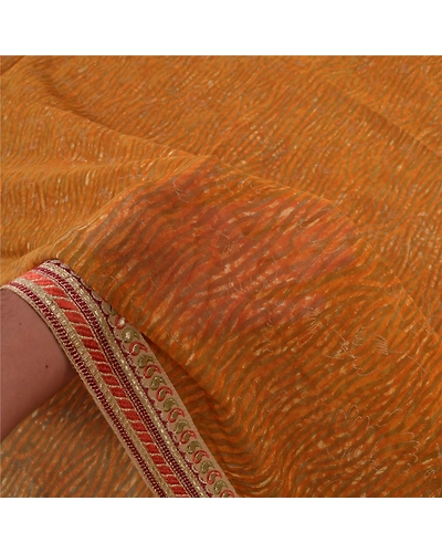 Sanskriti Vintage Green Sarees Pure Georgette Silk Embroidered Sari Craft Fabric, PS-55531-Shade Of Green-Lace Work-100% Pure Georgette Silk-5