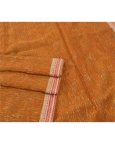 Sanskriti Vintage Green Sarees Pure Georgette Silk Embroidered Sari Craft Fabric, PS-55531-Shade Of Green-Lace Work-100% Pure Georgette Silk-7