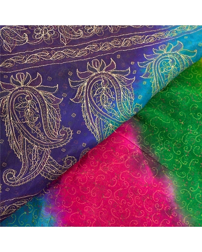 Sanskriti Vintage Indian Sari 100% Pure Silk Hand Beaded Sarees Craft Fabric, PS-55537-Multi Color-Zari Work-100% Pure Silk-2