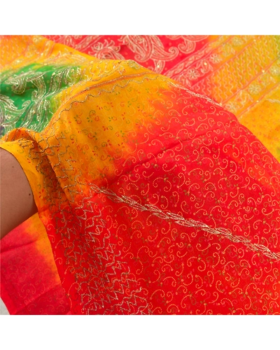 Sanskriti Vintage Indian Sari 100% Pure Silk Hand Beaded Sarees Craft Fabric, PS-55537-Multi Color-Zari Work-100% Pure Silk-4