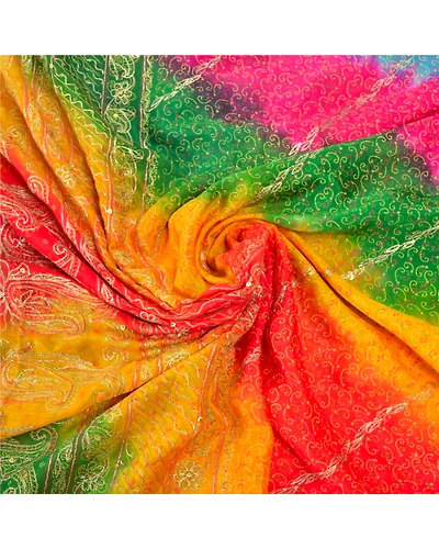 Sanskriti Vintage Indian Sari 100% Pure Silk Hand Beaded Sarees Craft Fabric, PS-55537-Multi Color-Zari Work-100% Pure Silk-6