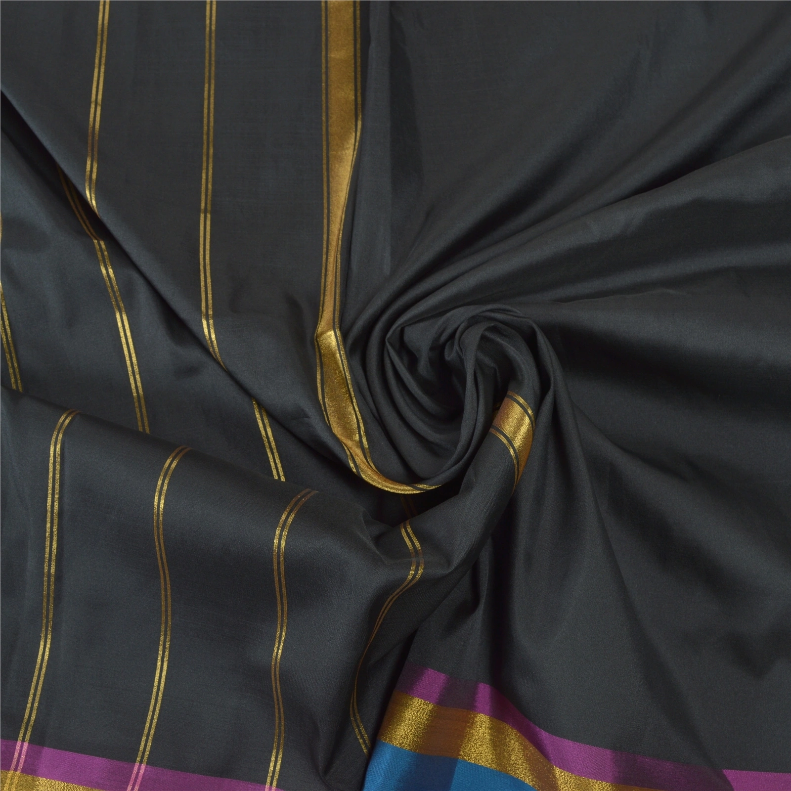 Sanskriti Vintage Black Indian Sari Art Silk Woven Sarees Craft Premium Fabric, PS-55566-Black-Zari Work-Art (Artificial) Silk-7