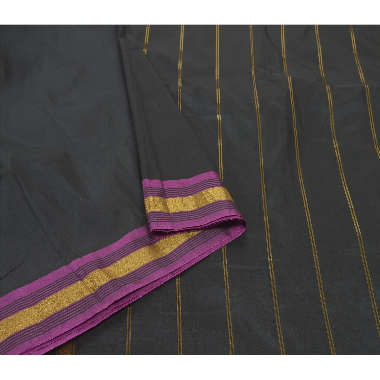 Sanskriti Vintage Black Indian Sari Art Silk Woven Sarees Craft Premium Fabric, PS-55566-Black-Zari Work-Art (Artificial) Silk-10