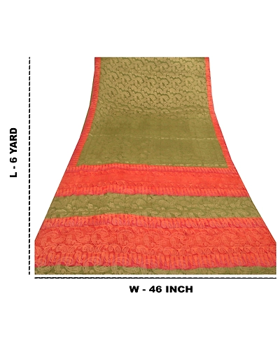 Sanskriti Vintage Green Sarees 100% Pure Silk Sari Craft Premium Woven Fabric, PS-55595-Green &amp; Orange-Woven Work-100% Pure Silk-1