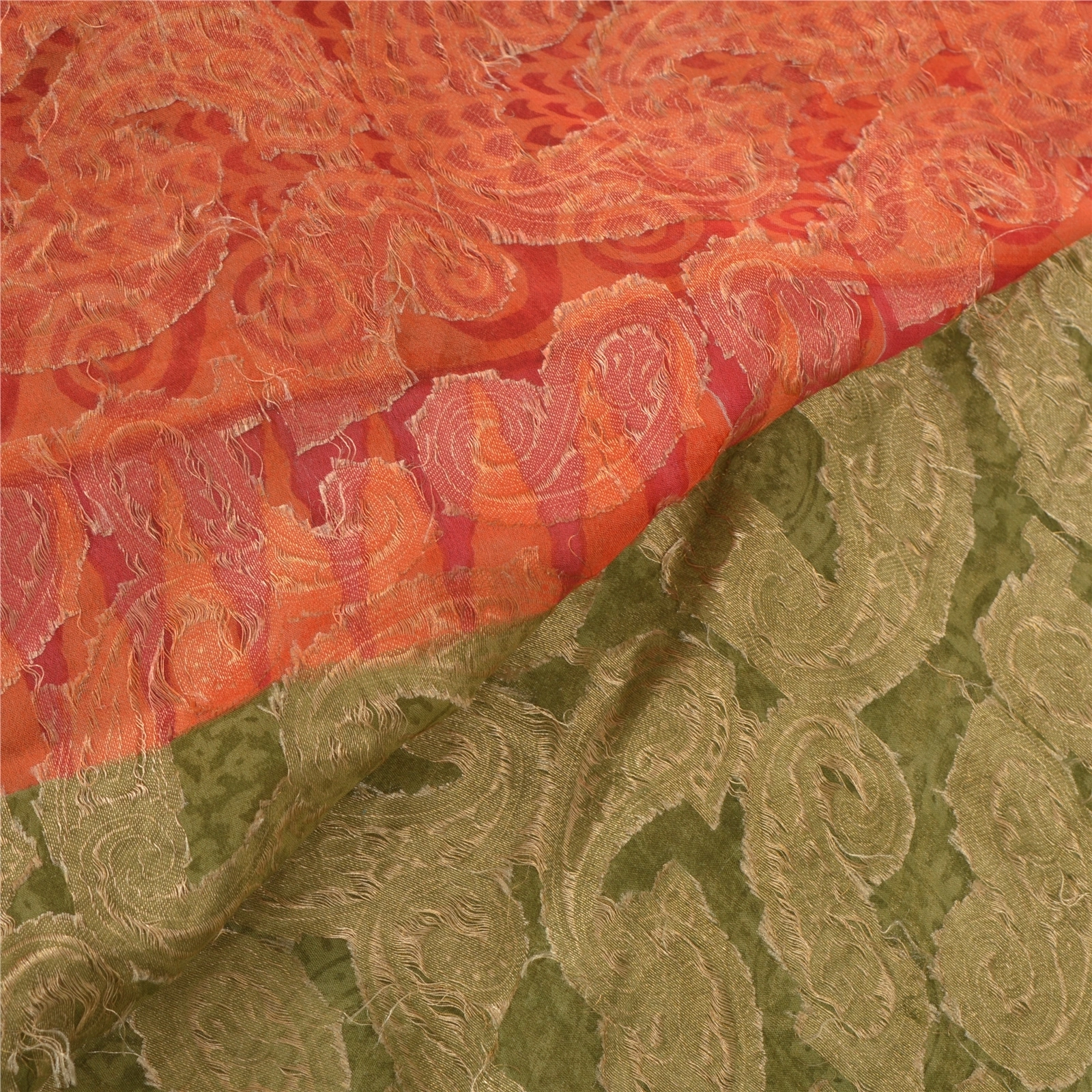 Sanskriti Vintage Green Sarees 100% Pure Silk Sari Craft Premium Woven Fabric, PS-55595-Green &amp; Orange-Woven Work-100% Pure Silk-2