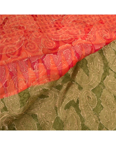 Sanskriti Vintage Green Sarees 100% Pure Silk Sari Craft Premium Woven Fabric, PS-55595-Green &amp; Orange-Woven Work-100% Pure Silk-2