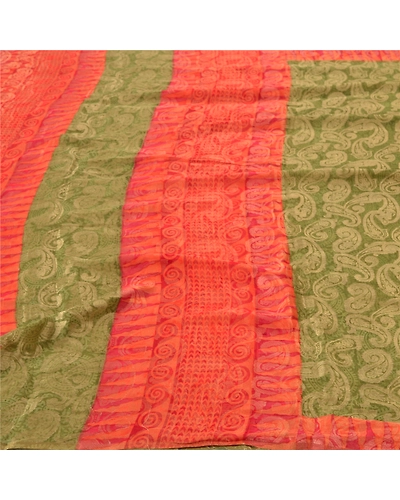 Sanskriti Vintage Green Sarees 100% Pure Silk Sari Craft Premium Woven Fabric, PS-55595-Green &amp; Orange-Woven Work-100% Pure Silk-3