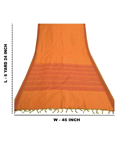 Sanskriti Vintage Mustard Sarees Blend Cotton Sari Woven Premium Craft Fabric, PS-55616-Shade Of Mustard-Woven Work-Blend Cotton-1