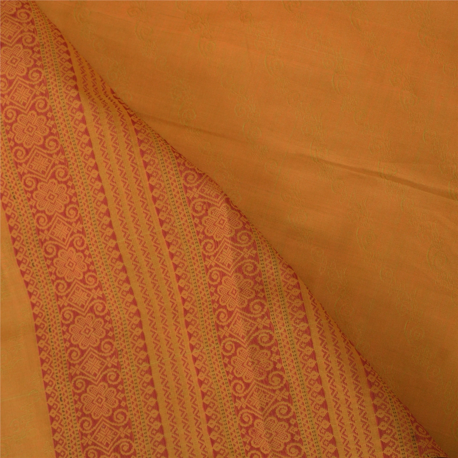 Sanskriti Vintage Mustard Sarees Blend Cotton Sari Woven Premium Craft Fabric, PS-55616-Shade Of Mustard-Woven Work-Blend Cotton-2