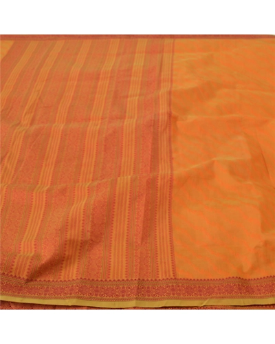 Sanskriti Vintage Mustard Sarees Blend Cotton Sari Woven Premium Craft Fabric, PS-55616-Shade Of Mustard-Woven Work-Blend Cotton-3
