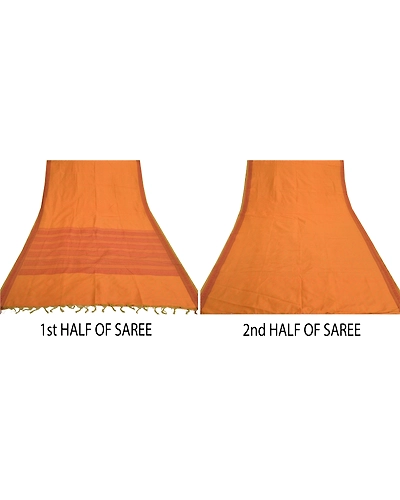 Sanskriti Vintage Mustard Sarees Blend Cotton Sari Woven Premium Craft Fabric, PS-55616-Shade Of Mustard-Woven Work-Blend Cotton-4