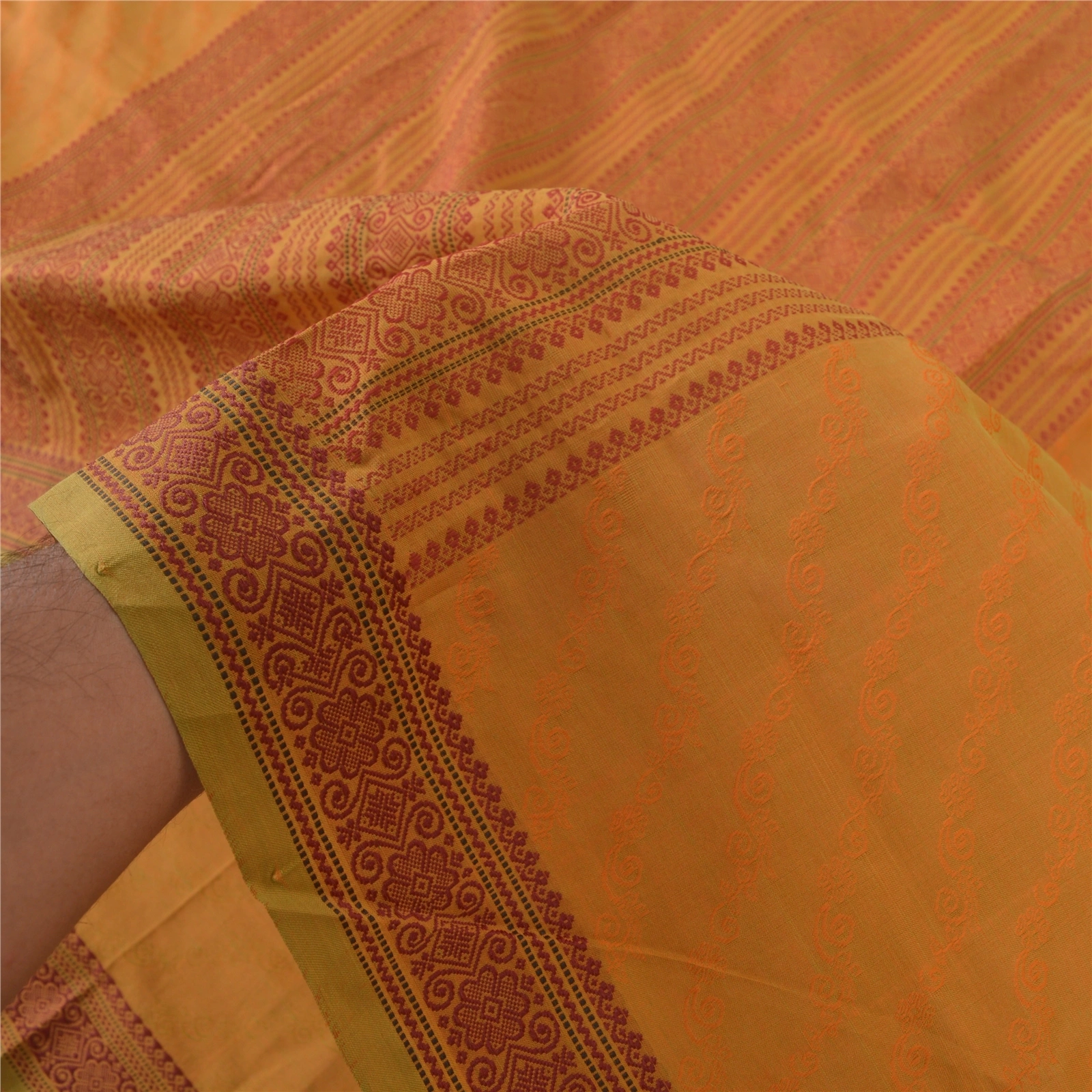 Sanskriti Vintage Mustard Sarees Blend Cotton Sari Woven Premium Craft Fabric, PS-55616-Shade Of Mustard-Woven Work-Blend Cotton-5