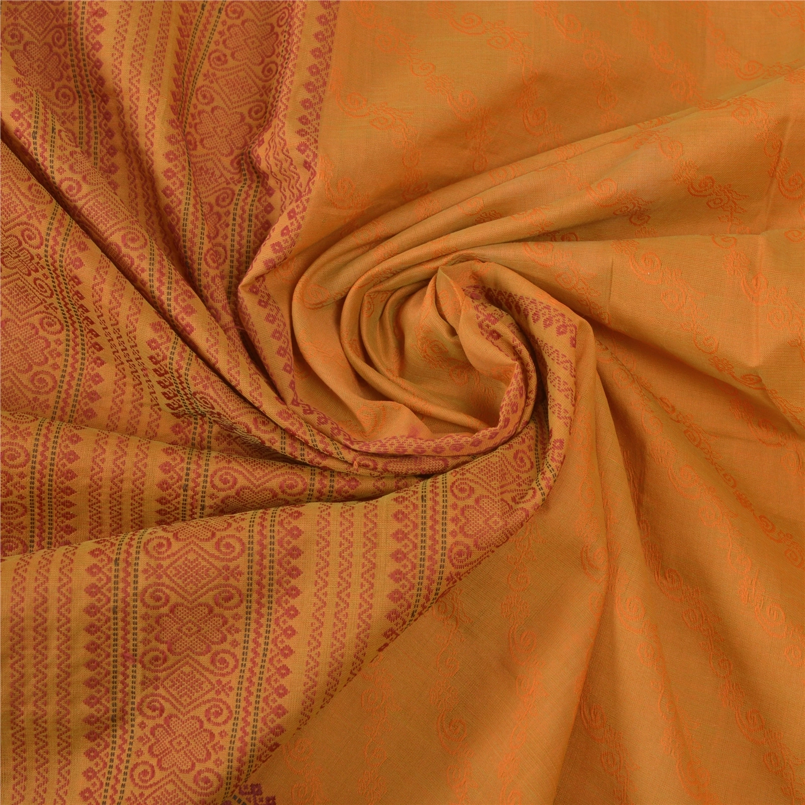 Sanskriti Vintage Mustard Sarees Blend Cotton Sari Woven Premium Craft Fabric, PS-55616-Shade Of Mustard-Woven Work-Blend Cotton-6