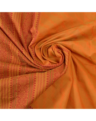 Sanskriti Vintage Mustard Sarees Blend Cotton Sari Woven Premium Craft Fabric, PS-55616-Shade Of Mustard-Woven Work-Blend Cotton-6
