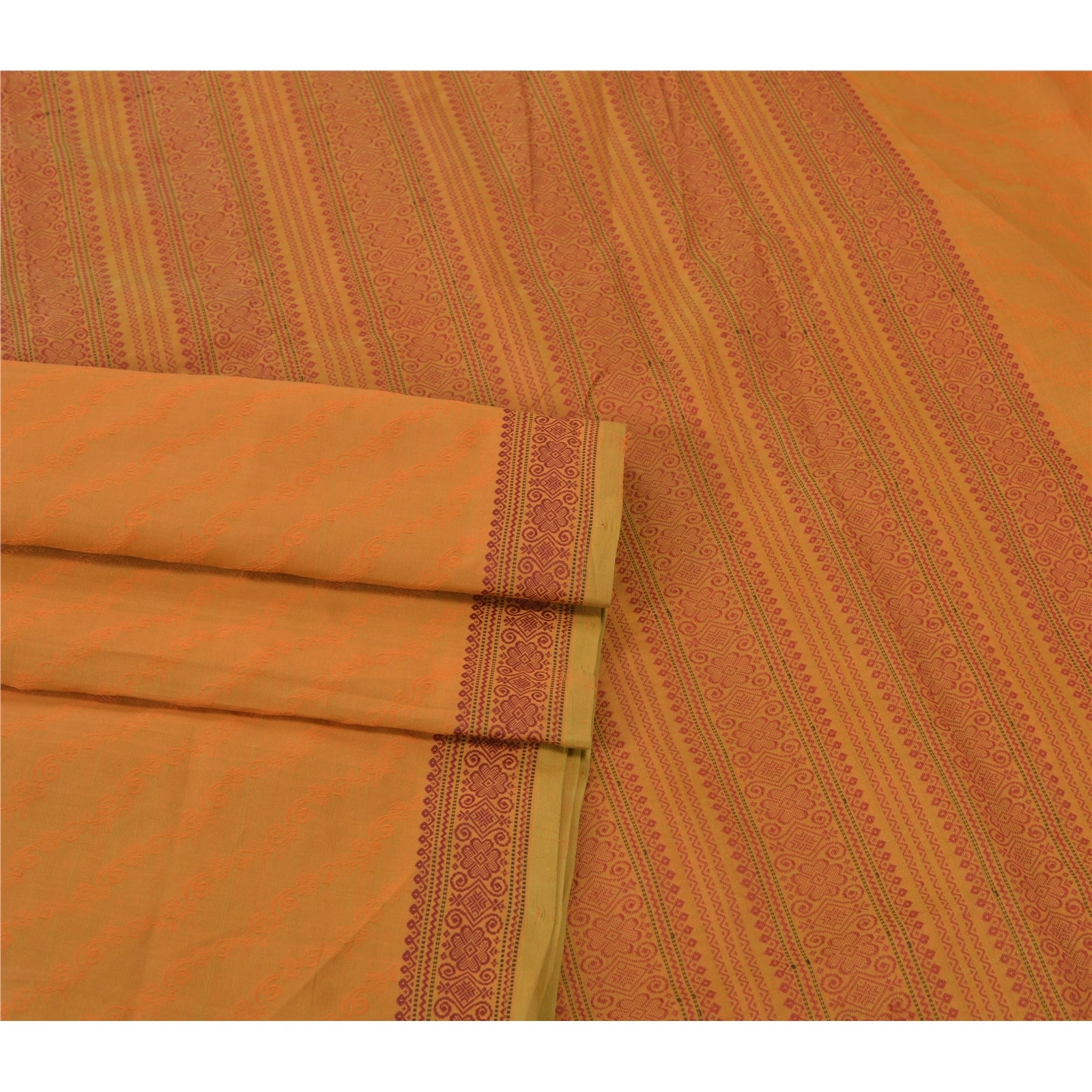 Sanskriti Vintage Mustard Sarees Blend Cotton Sari Woven Premium Craft Fabric, PS-55616-Shade Of Mustard-Woven Work-Blend Cotton-7