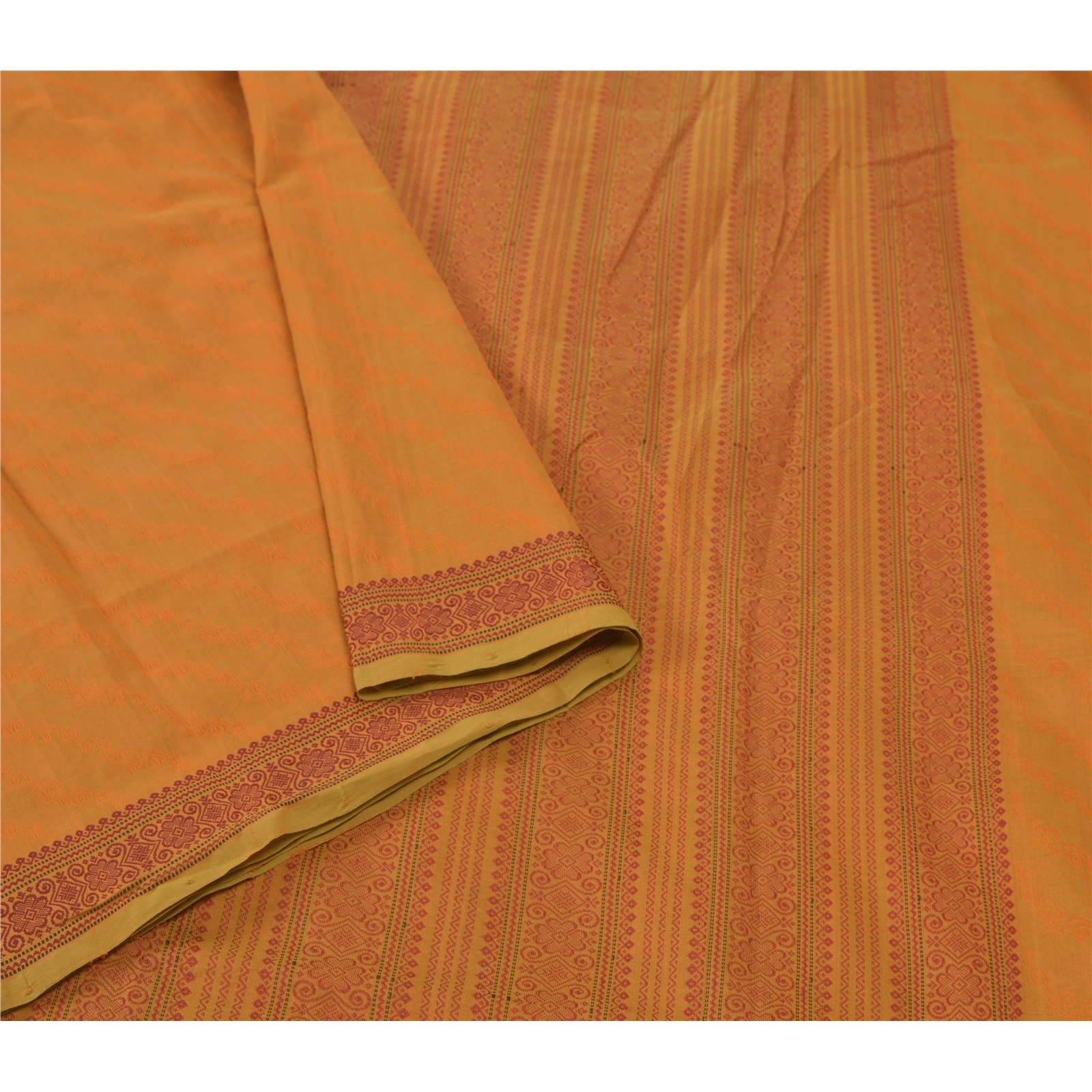 Sanskriti Vintage Mustard Sarees Blend Cotton Sari Woven Premium Craft Fabric, PS-55616-Shade Of Mustard-Woven Work-Blend Cotton-9