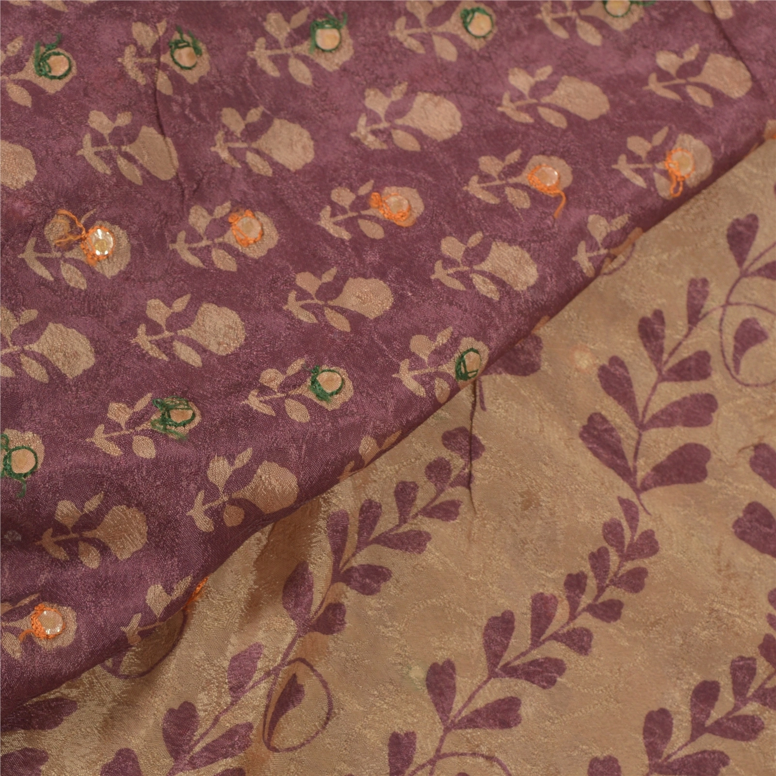 Sanskriti Vintage Purple Sarees Blend Silk Handmade Woven Sari Premium Fabric, PS-55671-Purple-Patch Work-Blend Silk-2