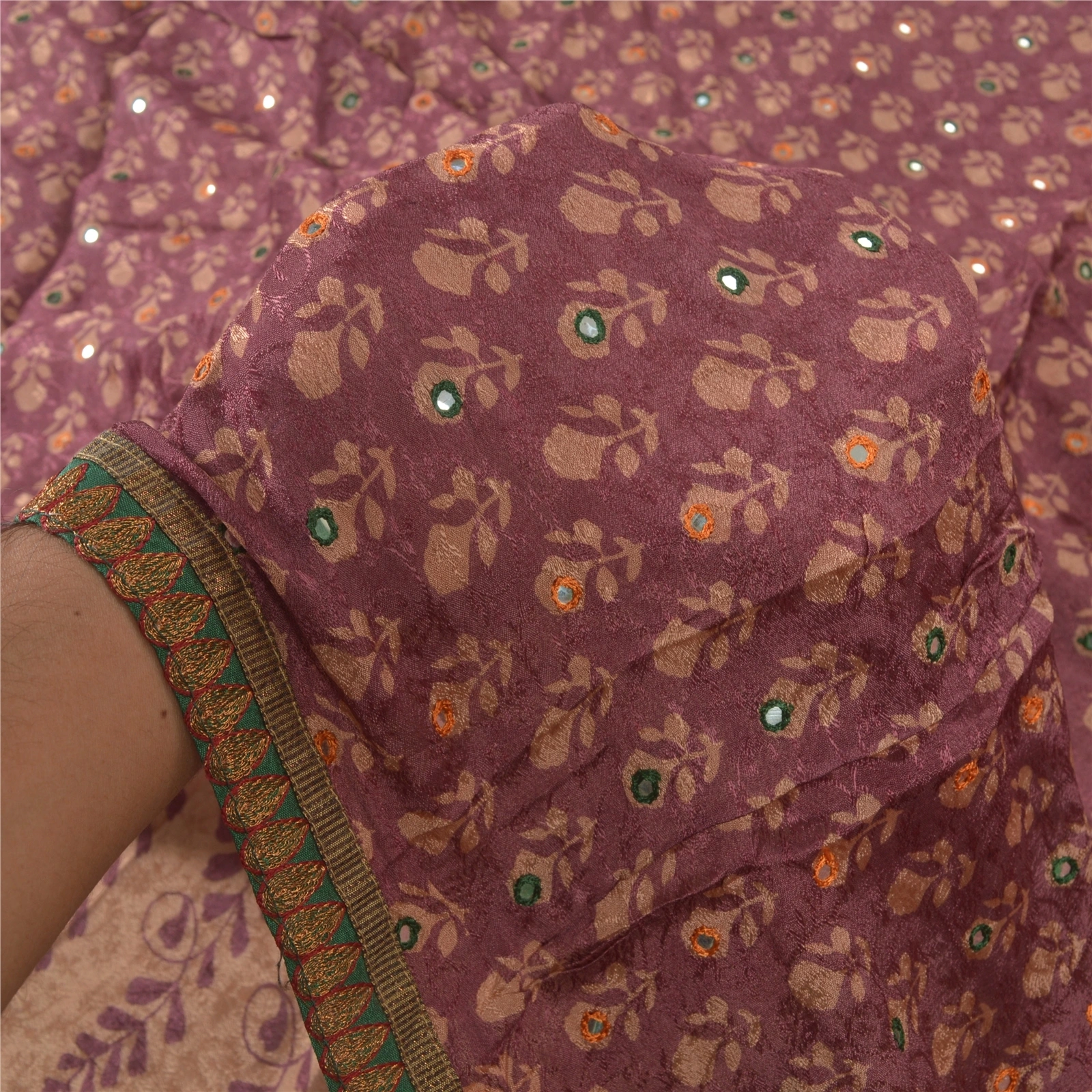 Sanskriti Vintage Purple Sarees Blend Silk Handmade Woven Sari Premium Fabric, PS-55671-Purple-Patch Work-Blend Silk-5