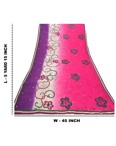 Sanskriti Vintage Pink Sarees Blend Georgette Hand Beaded Premium Sari Fabric, PS-55673-Pink &amp; Cream-Rhinestone Work-Blend Georgette-1