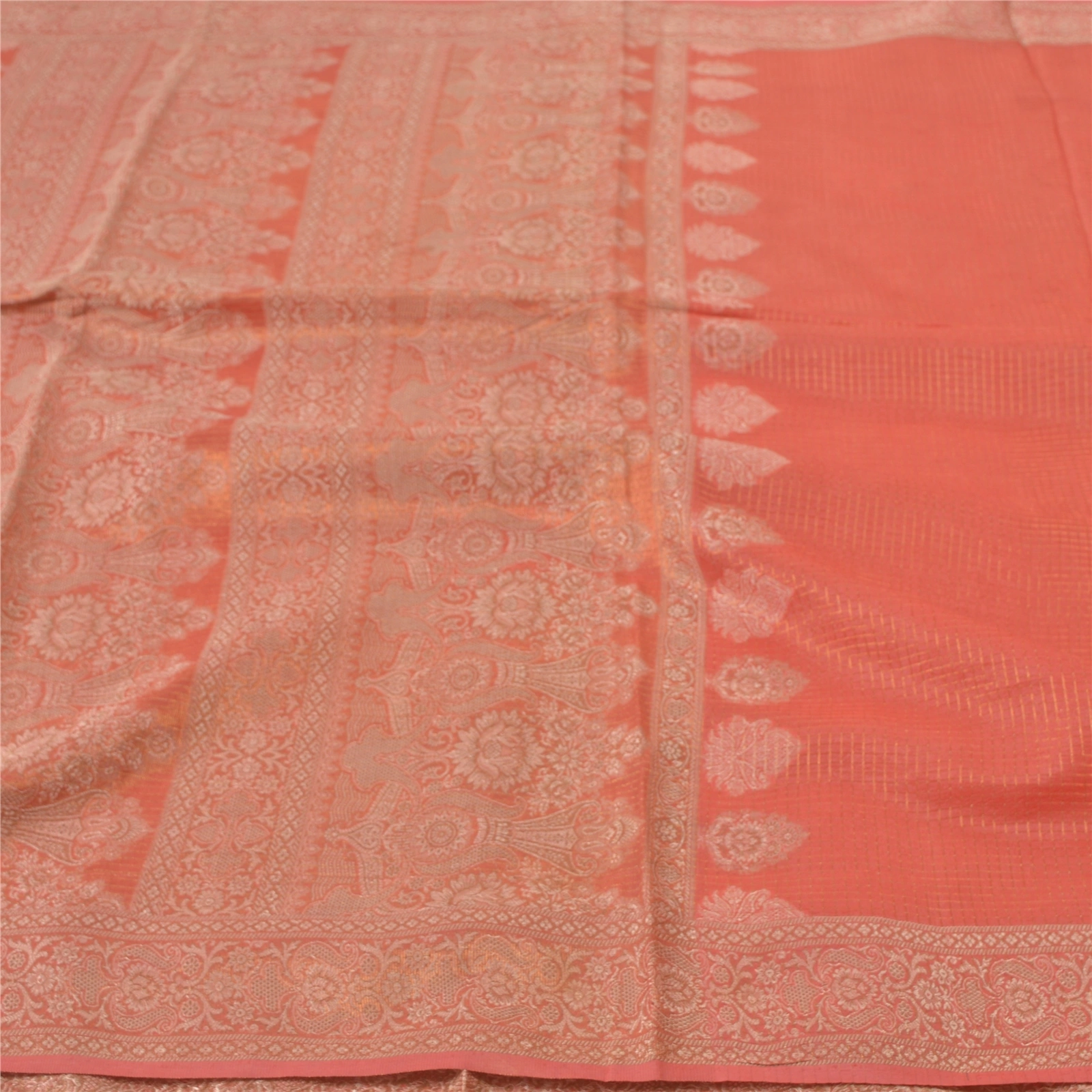 Sanskriti Vintage Orange Indian Sari Blend Silk Woven Sarees Craft 5 Yard Fabric, PS-55676-Shade Of Orange-Woven Work-Blend Silk-3