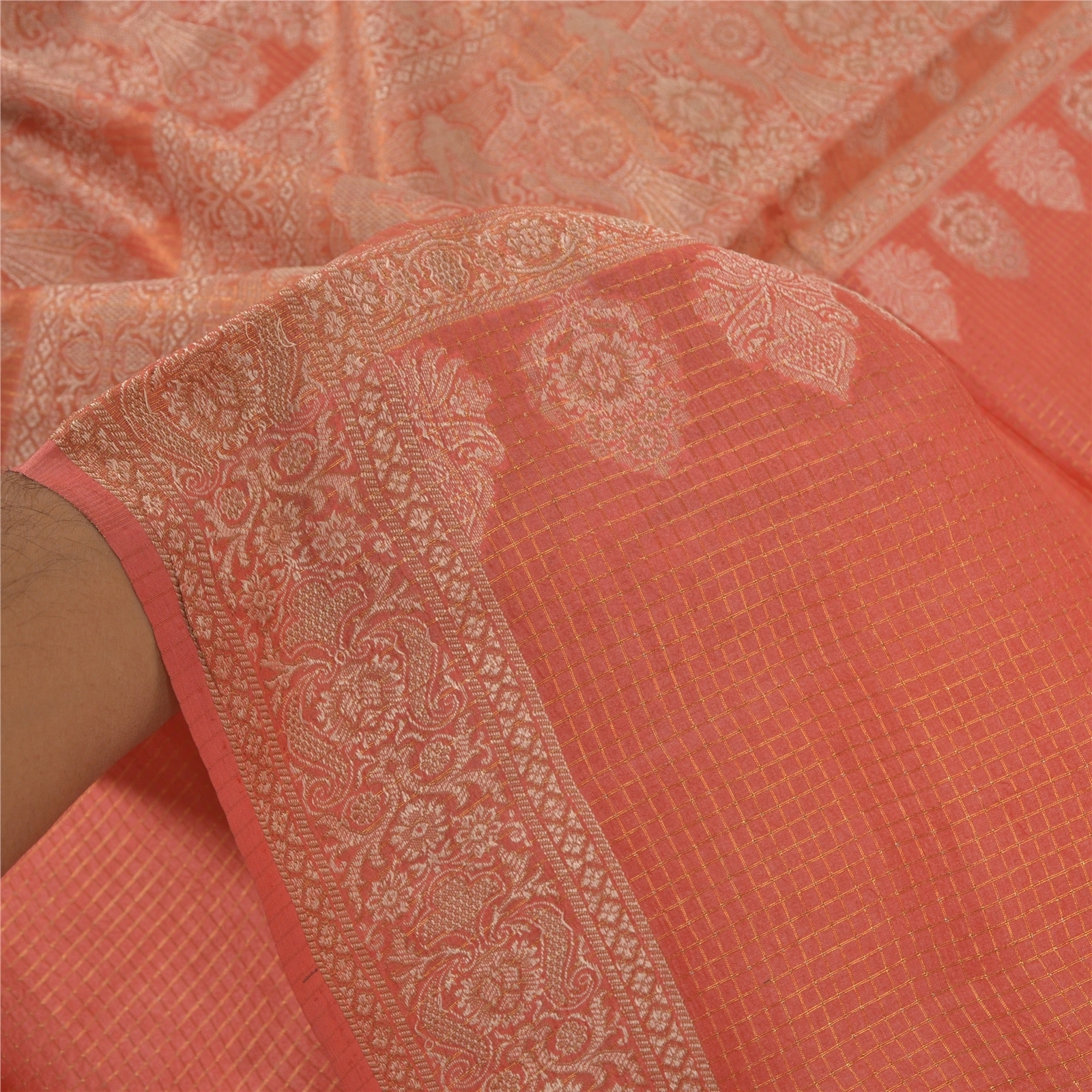 Sanskriti Vintage Orange Indian Sari Blend Silk Woven Sarees Craft 5 Yard Fabric, PS-55676-Shade Of Orange-Woven Work-Blend Silk-5