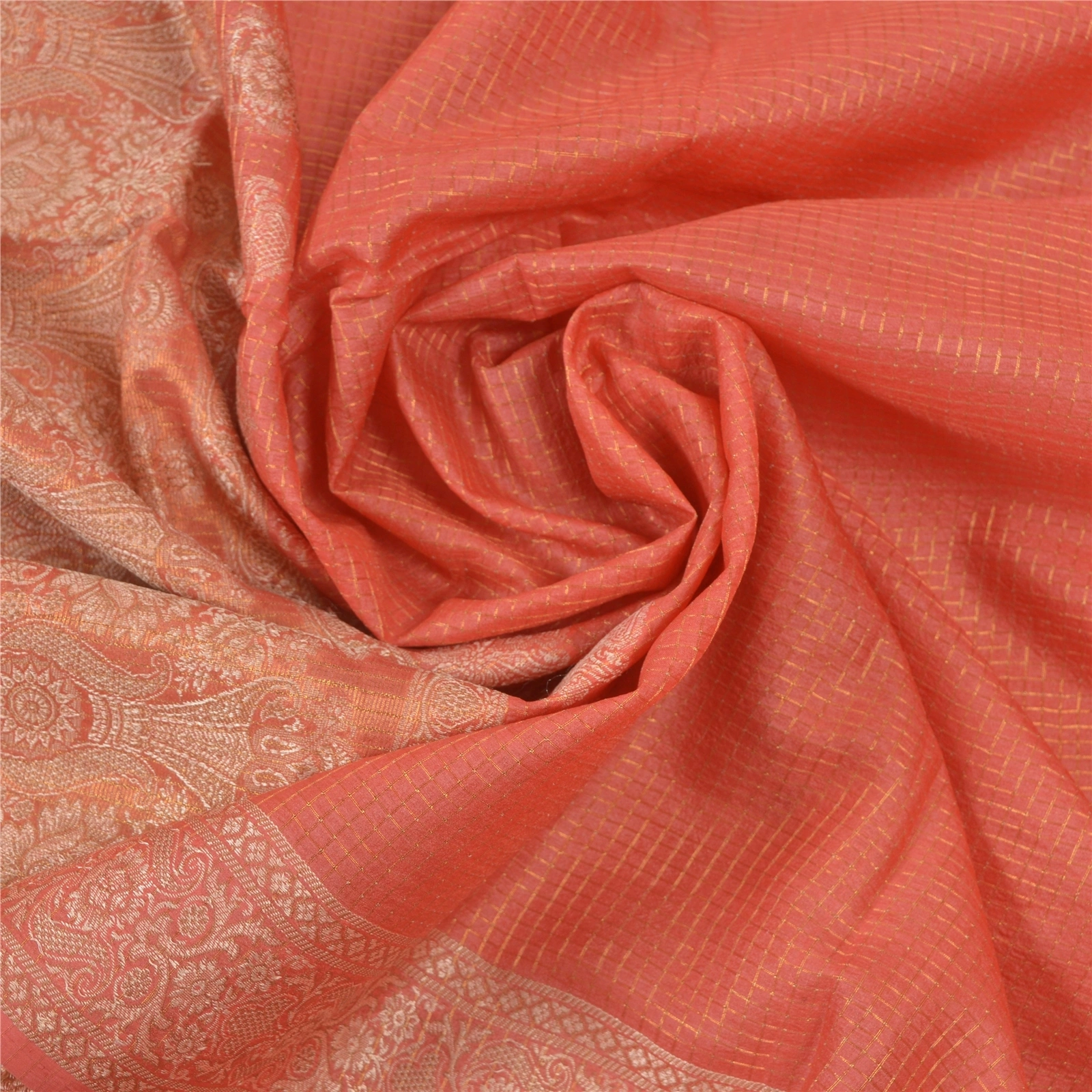 Sanskriti Vintage Orange Indian Sari Blend Silk Woven Sarees Craft 5 Yard Fabric, PS-55676-Shade Of Orange-Woven Work-Blend Silk-6