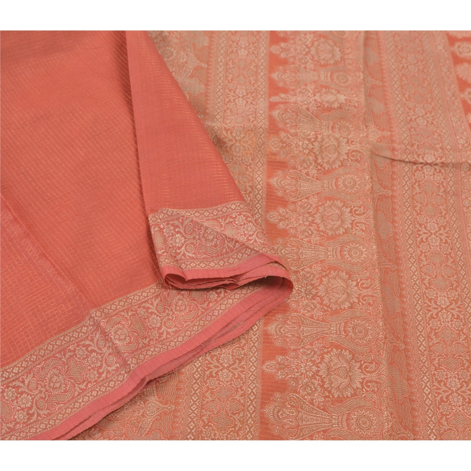 Sanskriti Vintage Orange Indian Sari Blend Silk Woven Sarees Craft 5 Yard Fabric, PS-55676-Shade Of Orange-Woven Work-Blend Silk-9