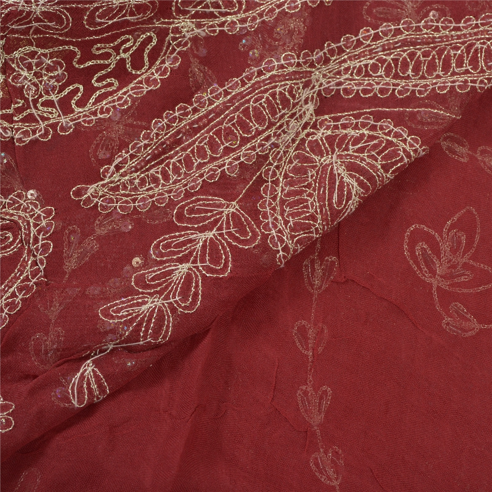 Sanskriti Vintage Dark Red Sarees Blend Georgette Handmade Sari Premium Fabric, PS-55740-Dark Red-Sequins Work-Blend Georgette-2