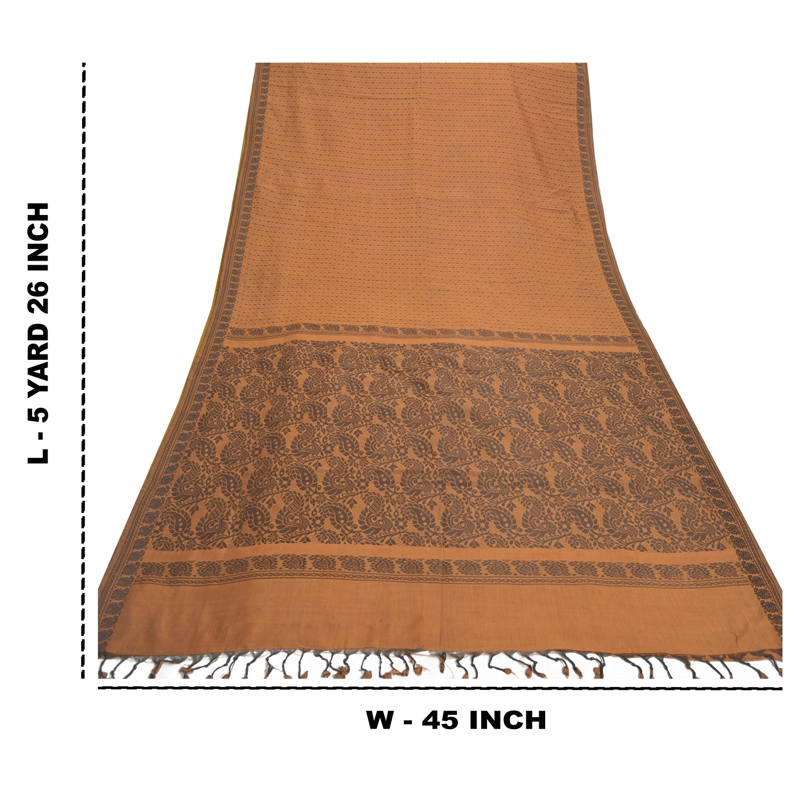 Sanskriti Vintage Brown Indian Sari Blend Silk Woven Sarees Craft Premium Fabric, PS-55747-Brown-Woven Work-Blend Silk-1