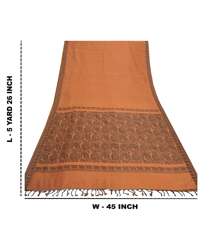 Sanskriti Vintage Brown Indian Sari Blend Silk Woven Sarees Craft Premium Fabric, PS-55747-Brown-Woven Work-Blend Silk-1