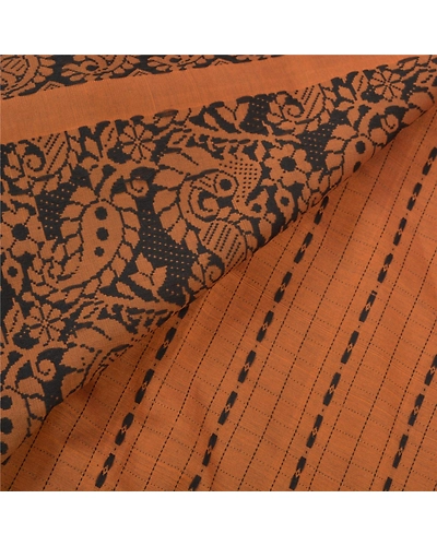 Sanskriti Vintage Brown Indian Sari Blend Silk Woven Sarees Craft Premium Fabric, PS-55747-Brown-Woven Work-Blend Silk-2