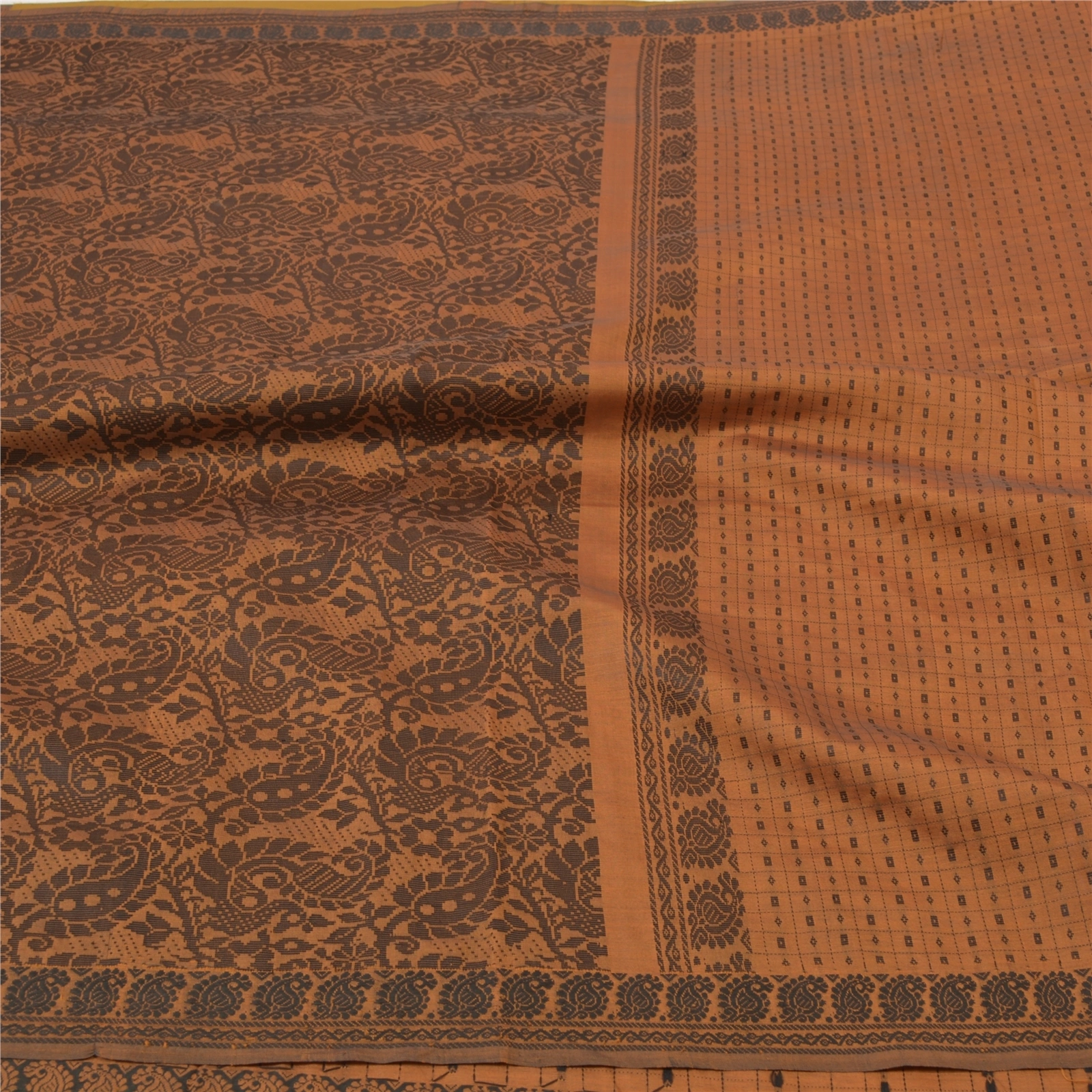 Sanskriti Vintage Brown Indian Sari Blend Silk Woven Sarees Craft Premium Fabric, PS-55747-Brown-Woven Work-Blend Silk-3